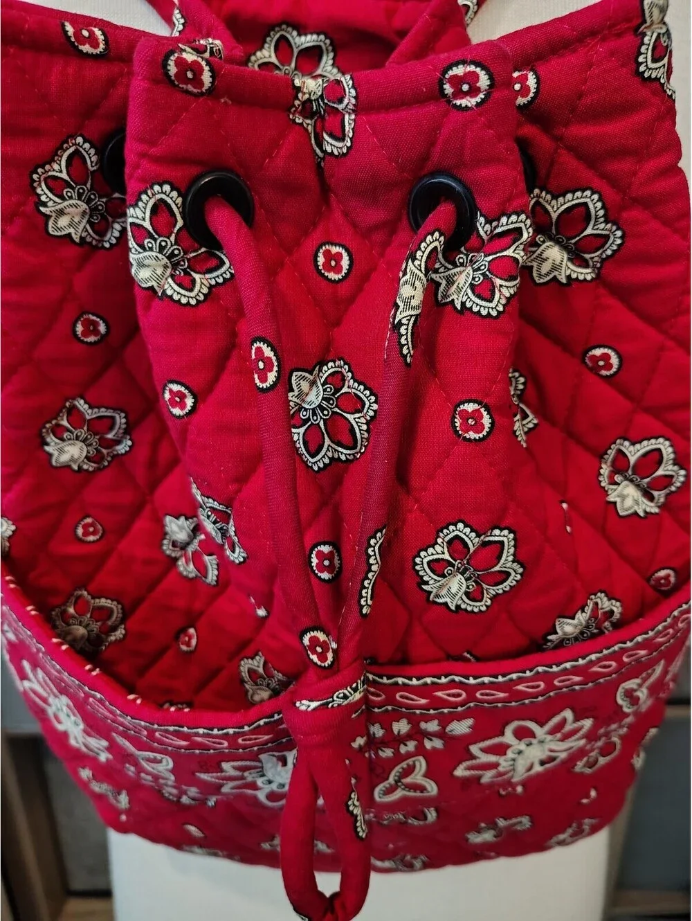 Vera Bradley Red Floral Paisley Quilted Cotton Backpack